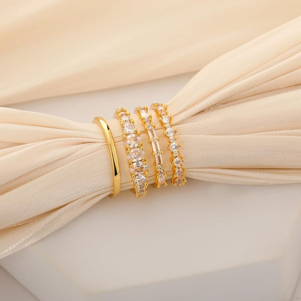 Stackable Gold Rings for Women Non Tarnish Dainty 14K Gold Plated Stacking Cubic - Picture 4 of 6